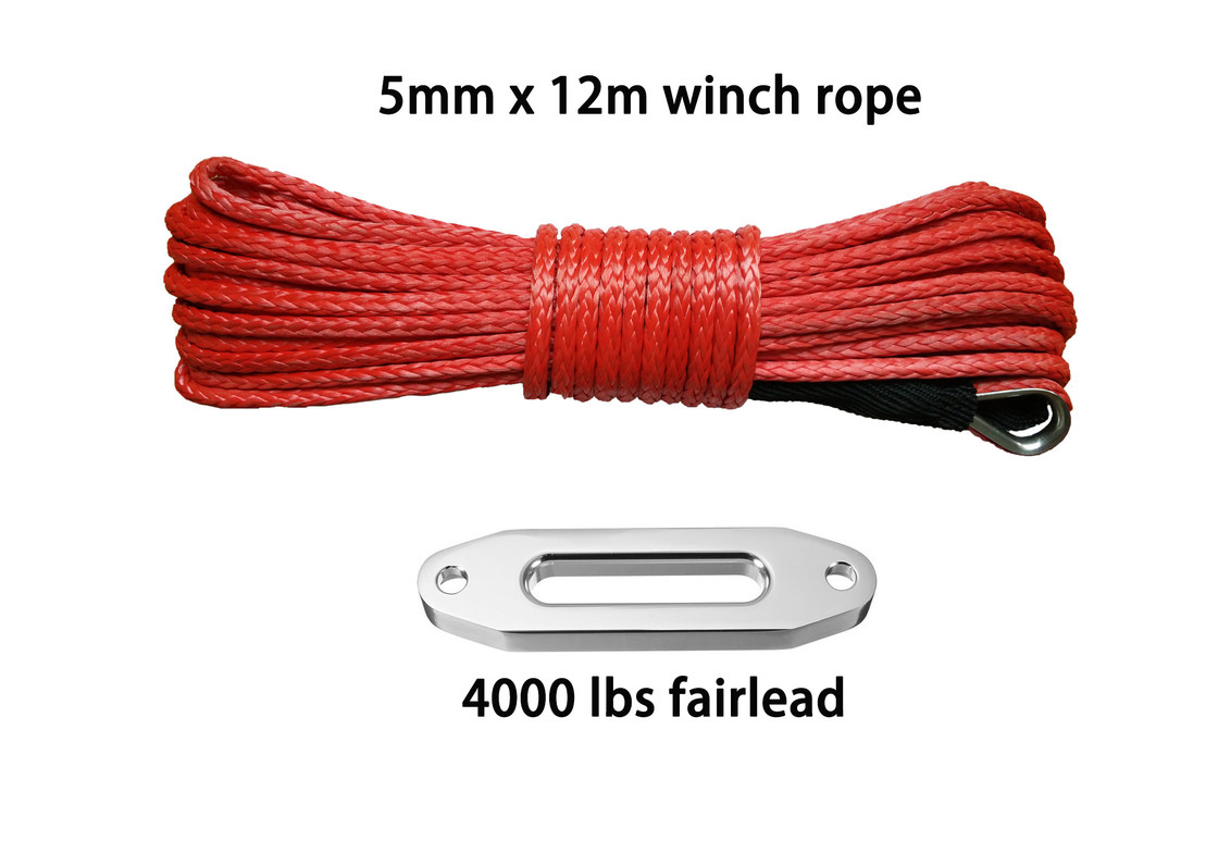 5mm * 12m + 4000lbs fairlead orange synthetic winch line rope with